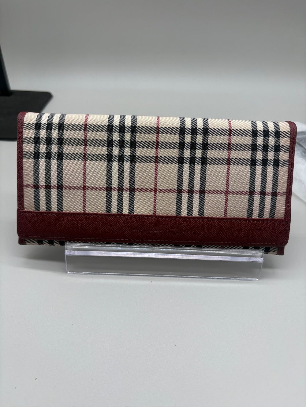 Burberry Nova Check Burgundy Leather Continental Long Wallet